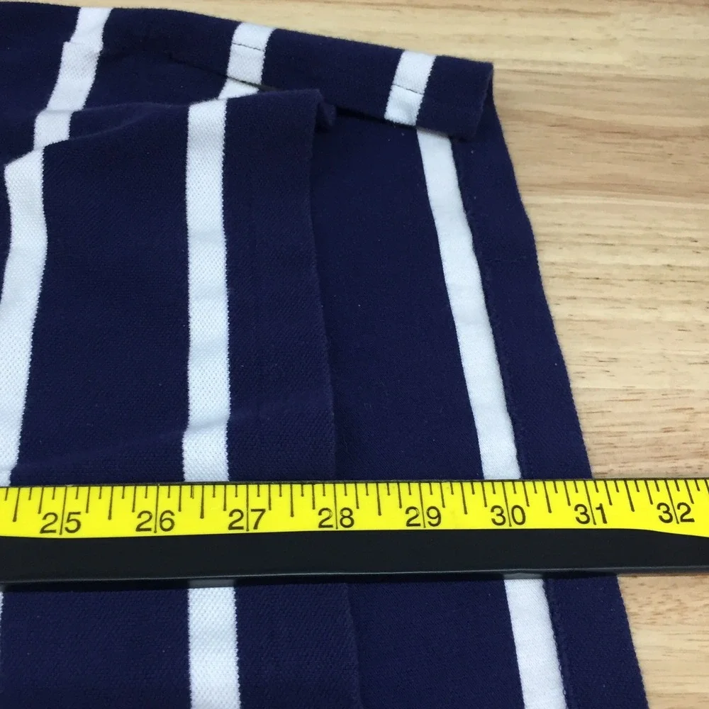 Polo Ralph Lauren Mens L Blue With‎ White Striped Cotton Pique Short Sleeve Polo